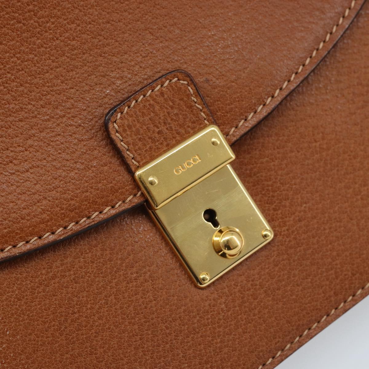 GUCCI Clutch Bag Leather Brown Gold Auth ep13771