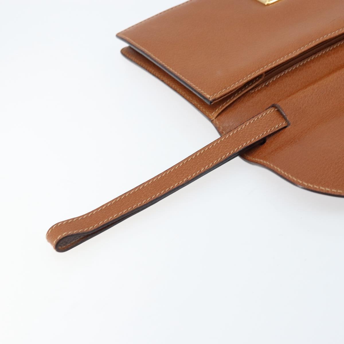 GUCCI Clutch Bag Leather Brown Gold Auth ep13771