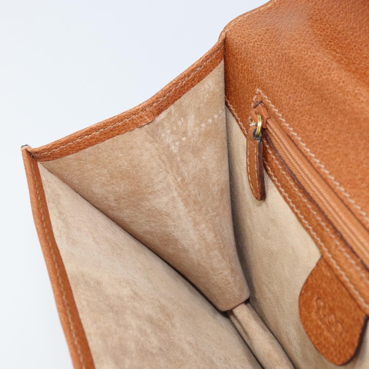 GUCCI Clutch Bag Leather Brown Gold Auth ep13771