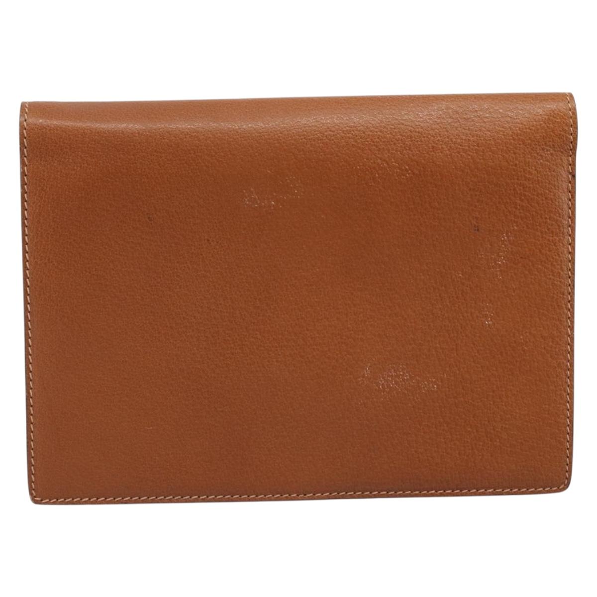 GUCCI Clutch Bag Leather Brown Gold Auth ep13771