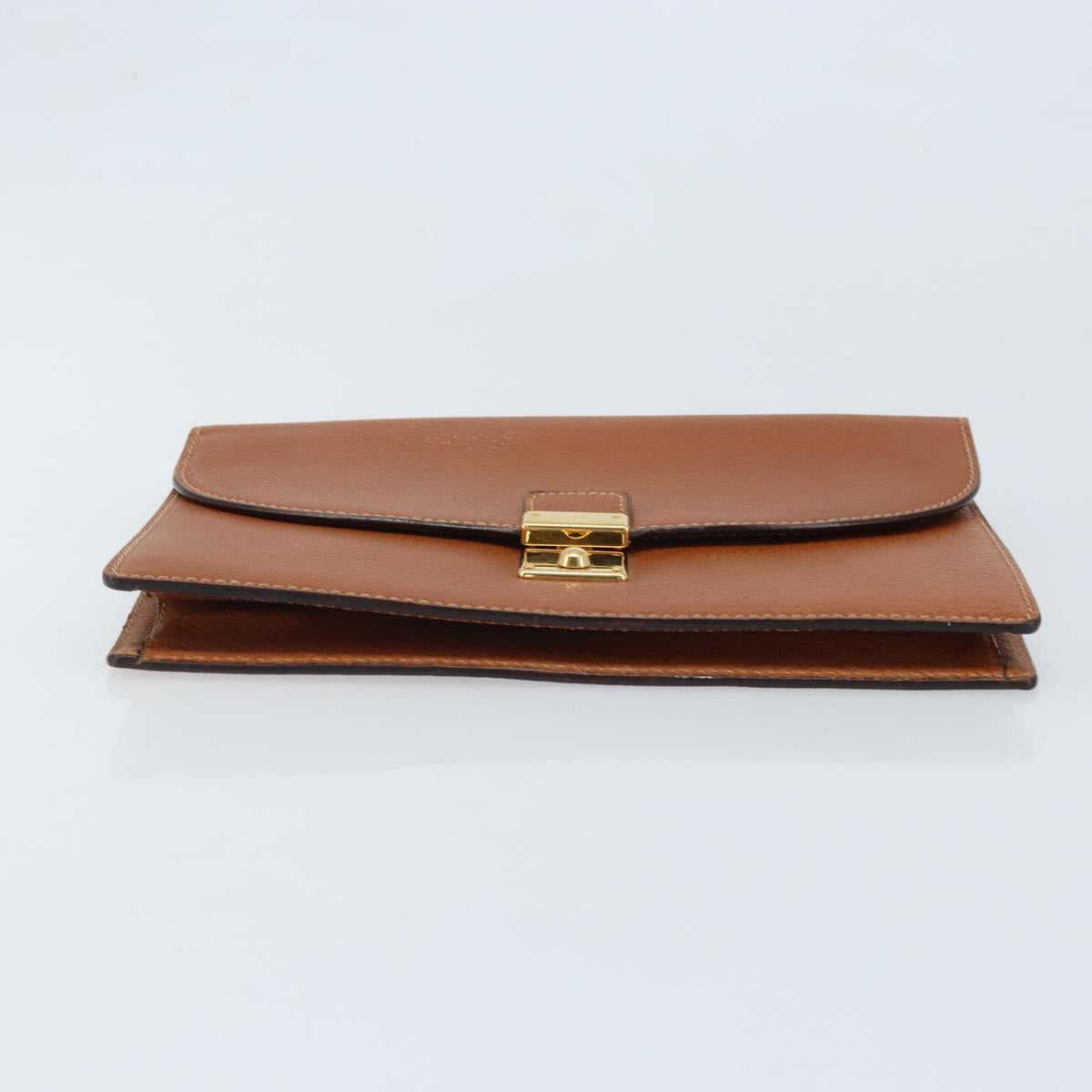 GUCCI Clutch Bag Leather Brown Gold Auth ep13771
