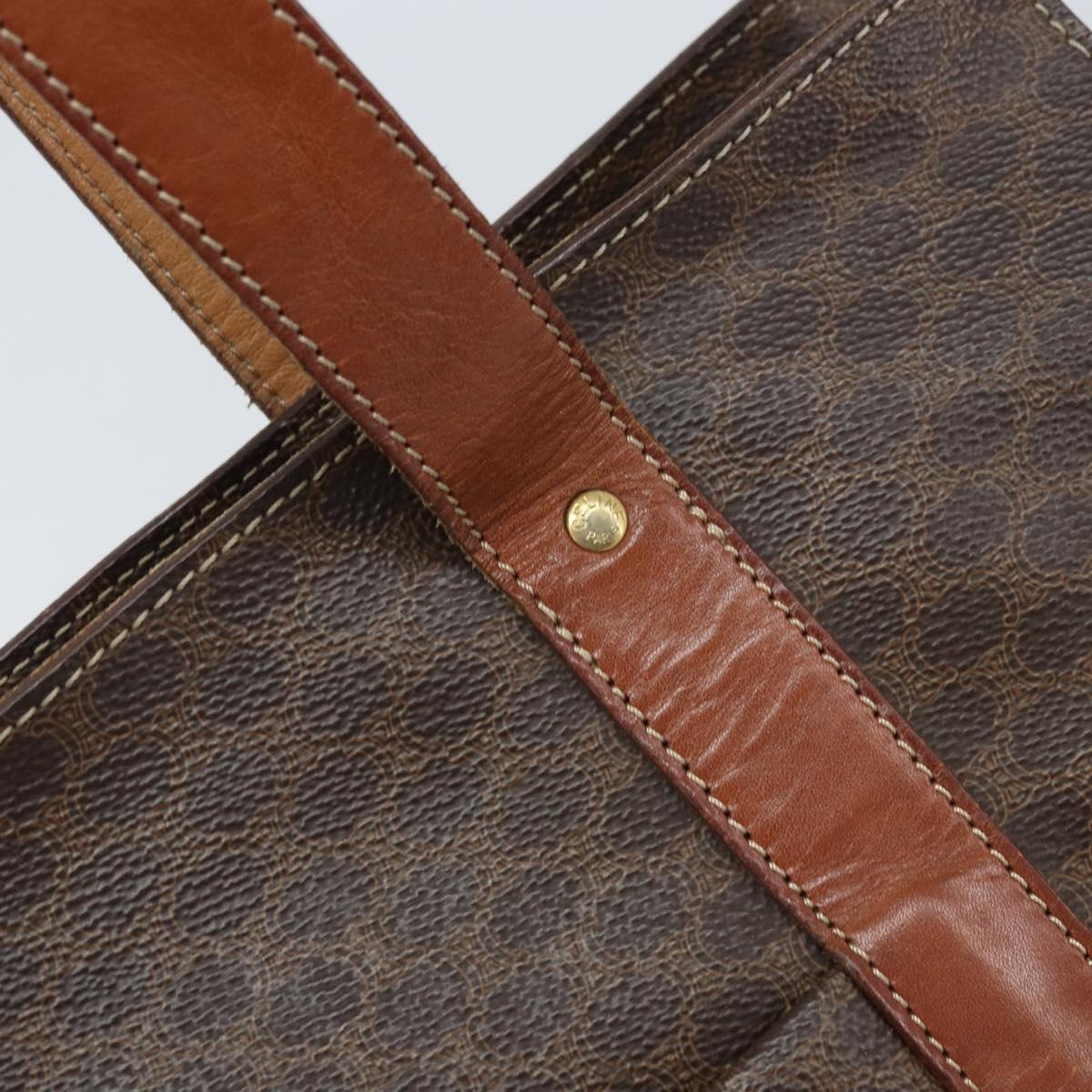 CELINE Macadam Canvas Tote Bag PVC Leather Brown Gold Auth ep13781