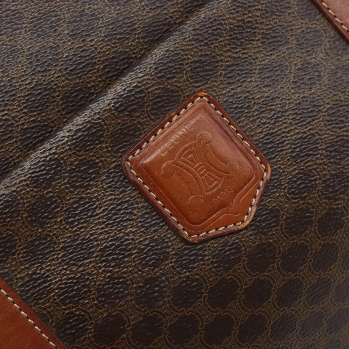 CELINE Macadam Canvas Tote Bag PVC Leather Brown Gold Auth ep13781
