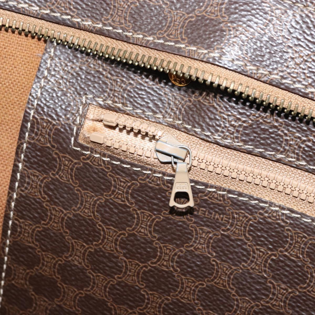 CELINE Macadam Canvas Tote Bag PVC Leather Brown Gold Auth ep13781