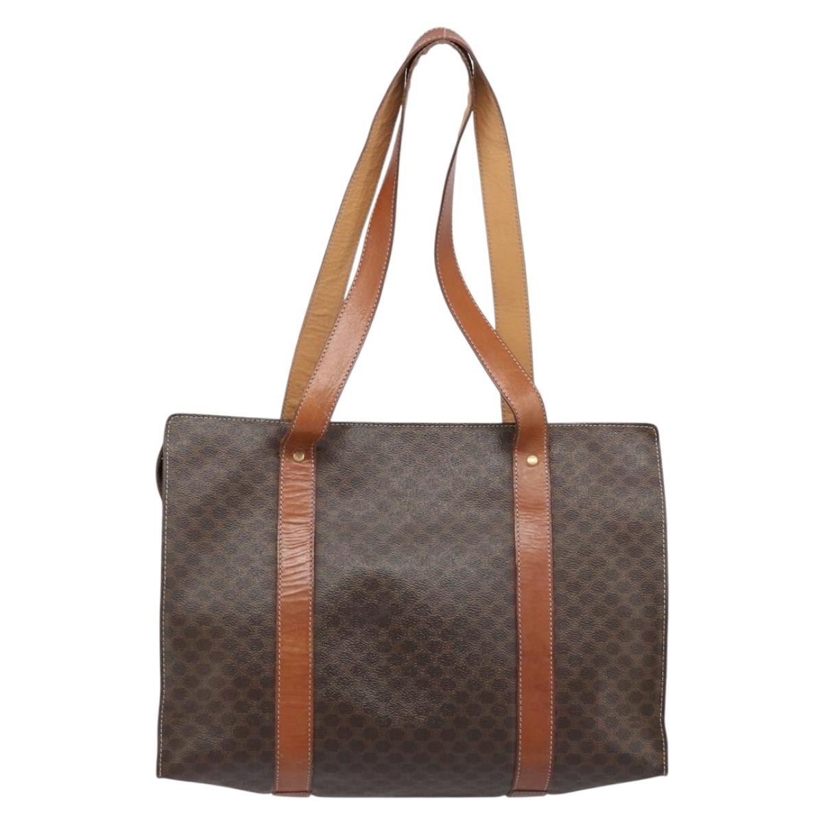 CELINE Macadam Canvas Tote Bag PVC Leather Brown Gold Auth ep13781