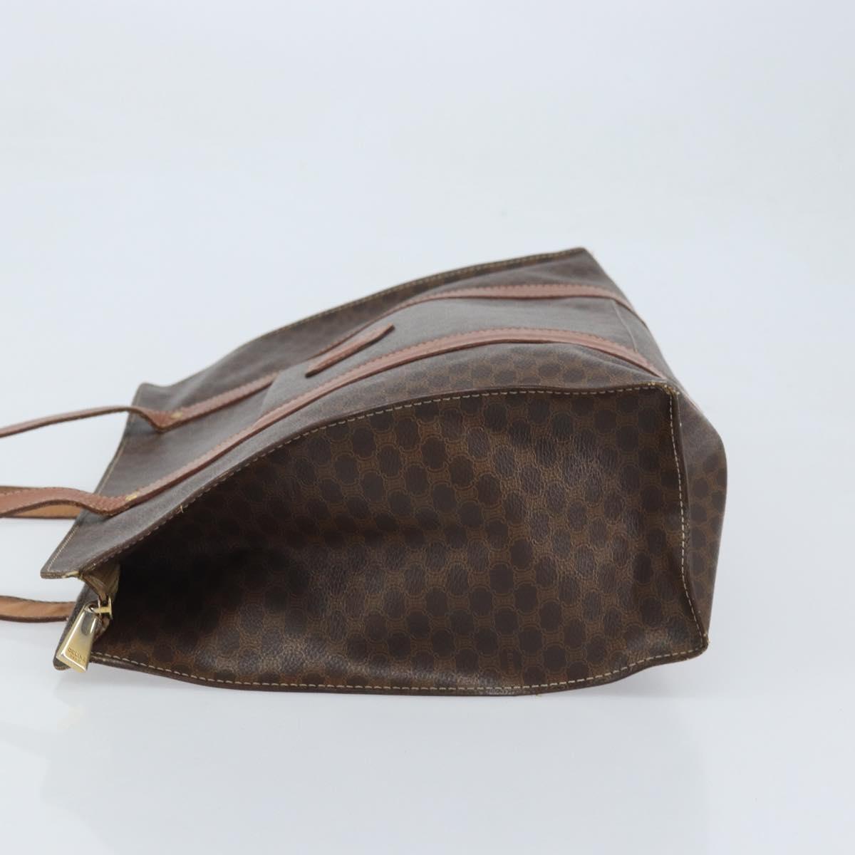 CELINE Macadam Canvas Tote Bag PVC Leather Brown Gold Auth ep13781