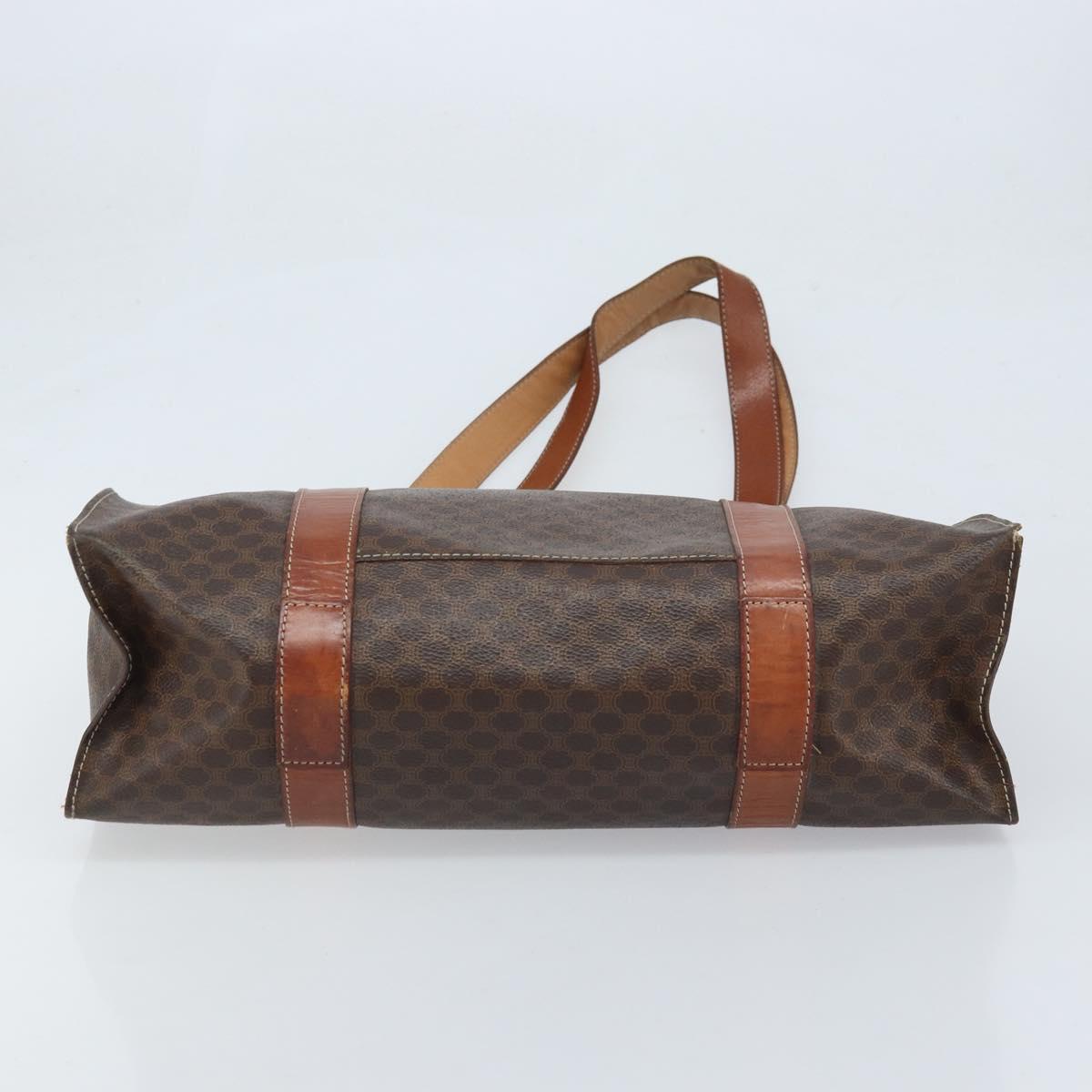 CELINE Macadam Canvas Tote Bag PVC Leather Brown Gold Auth ep13781
