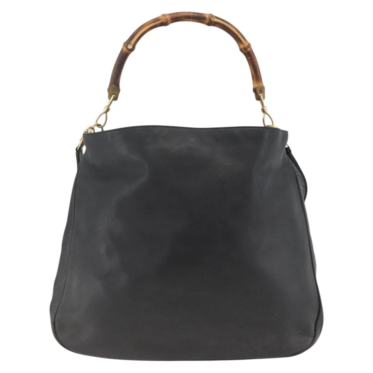 GUCCI Bamboo Shoulder Bag Leather 2way Black Gold 001 1577 Auth ep13782