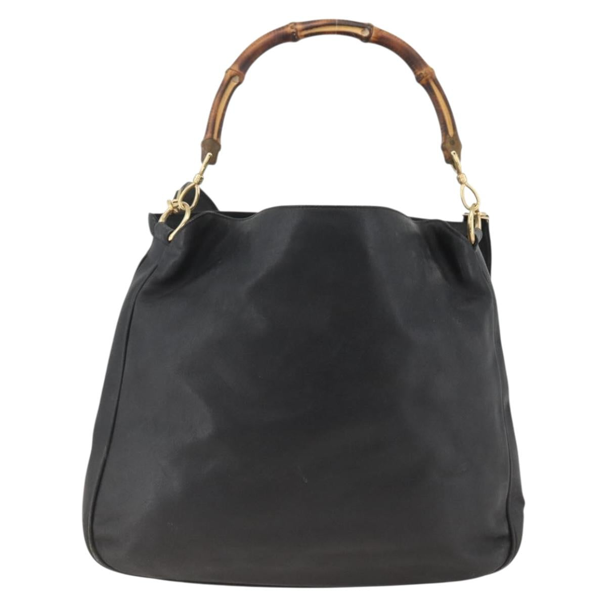 GUCCI Bamboo Shoulder Bag Leather 2way Black Gold 001 1577 Auth ep13782