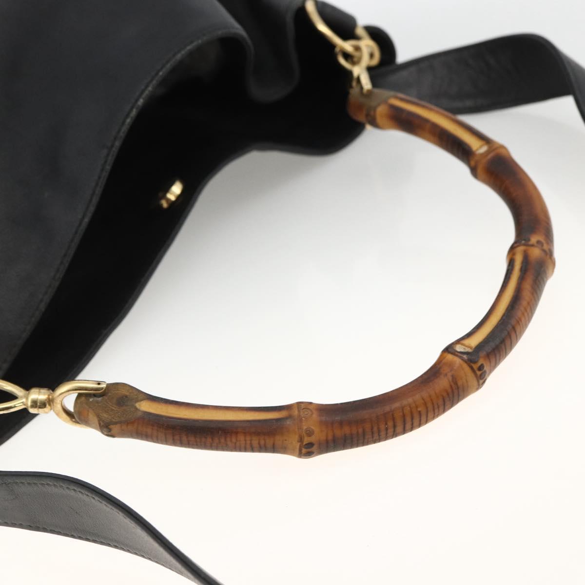 GUCCI Bamboo Shoulder Bag Leather 2way Black Gold 001 1577 Auth ep13782