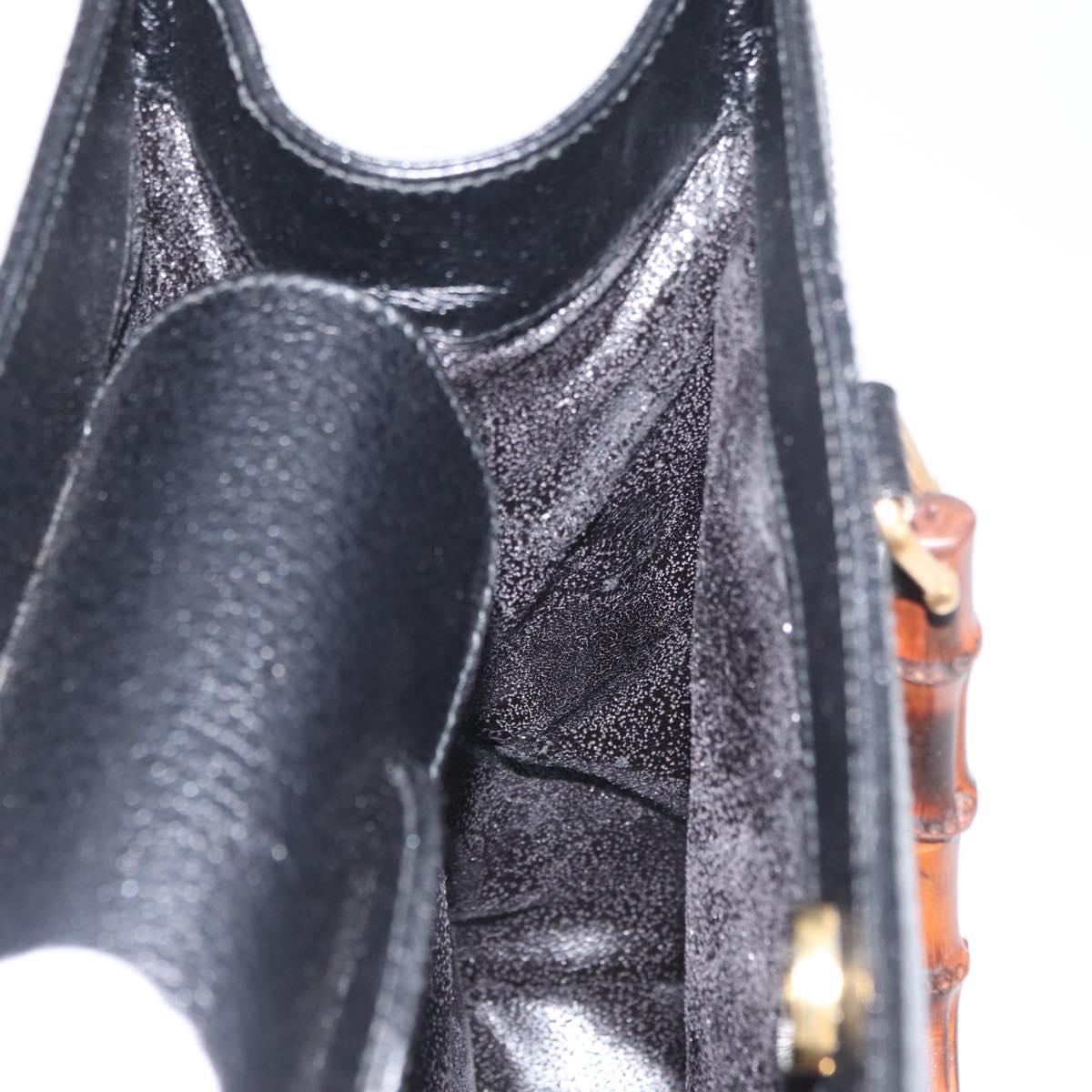 GUCCI Bamboo Hand Bag Leather Black Gold 002 1186 0260 Auth ep13783