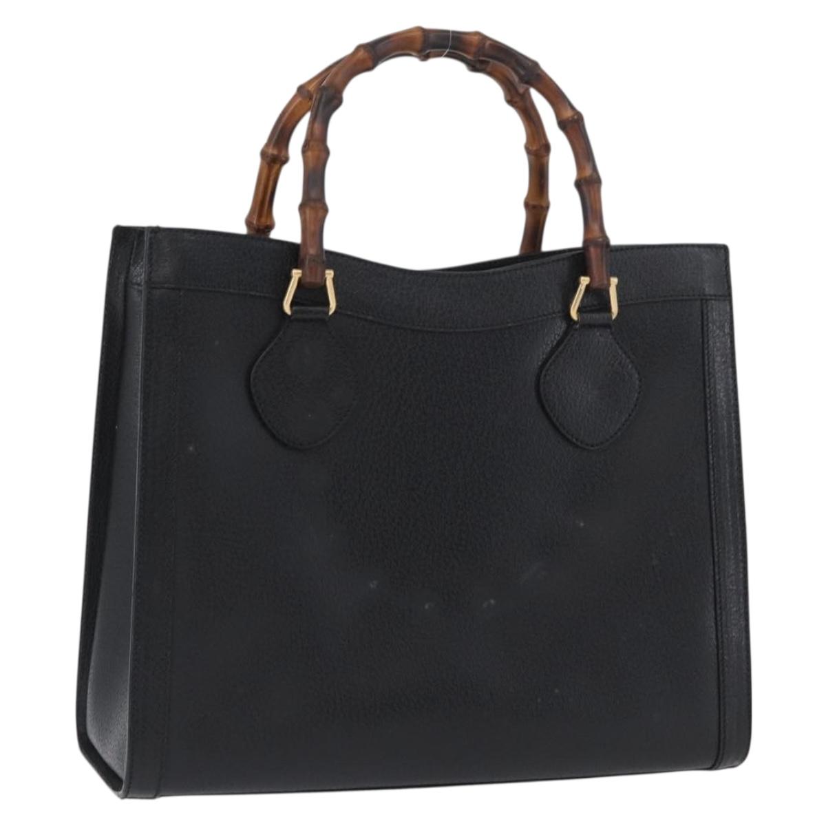 GUCCI Bamboo Hand Bag Leather Black Gold 002 1186 0260 Auth ep13783