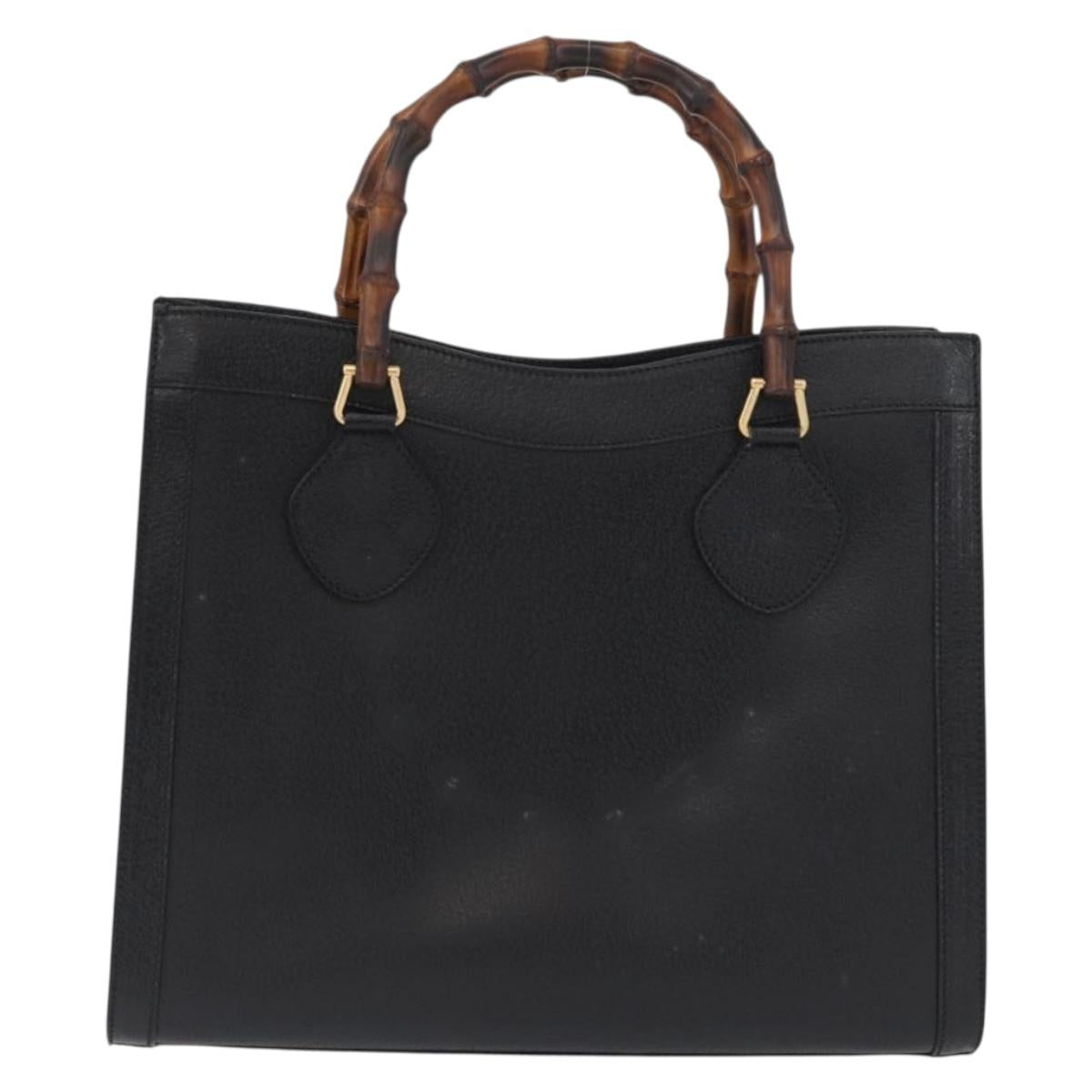 GUCCI Bamboo Hand Bag Leather Black Gold 002 1186 0260 Auth ep13783