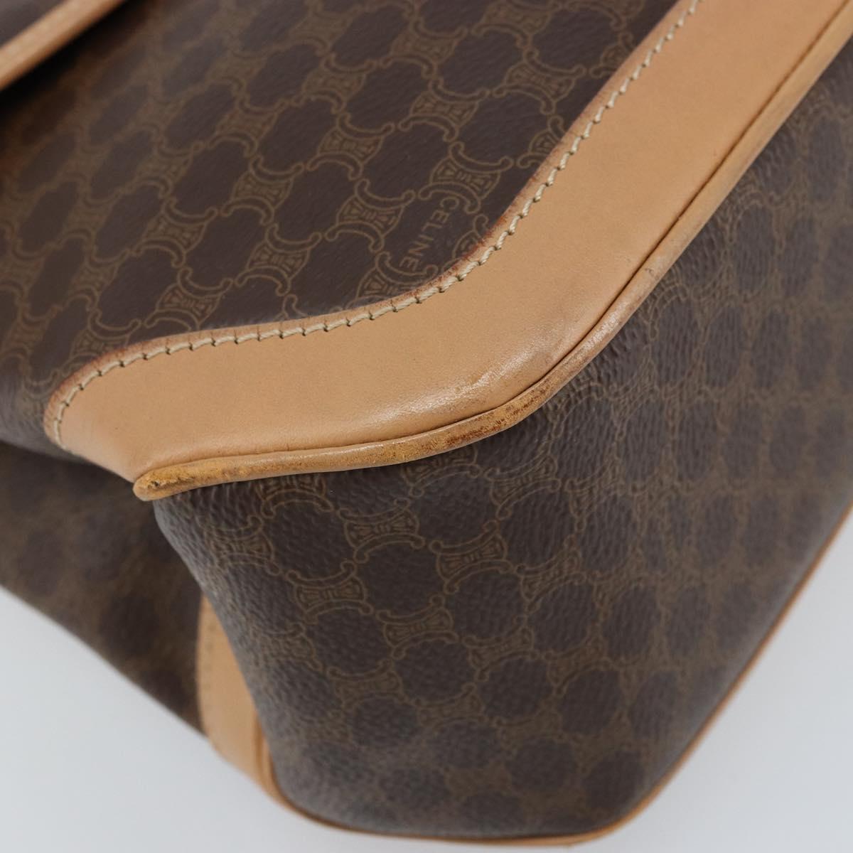 CELINE Macadam Canvas Hand Bag PVC Leather Brown Gold Auth ep13785