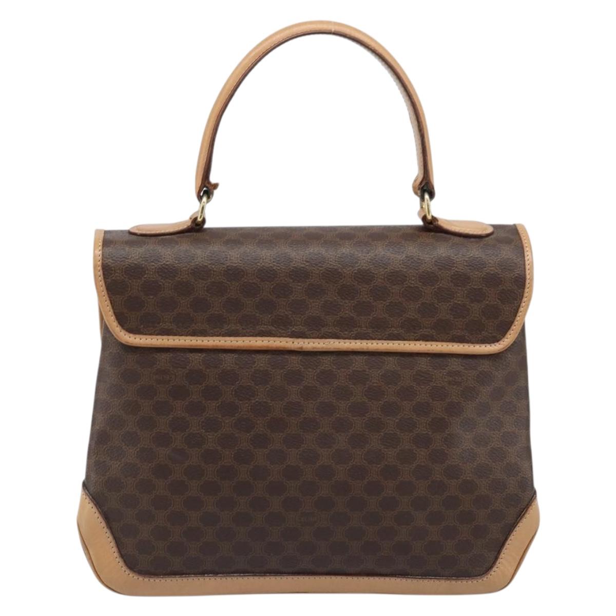 CELINE Macadam Canvas Hand Bag PVC Leather Brown Gold Auth ep13785