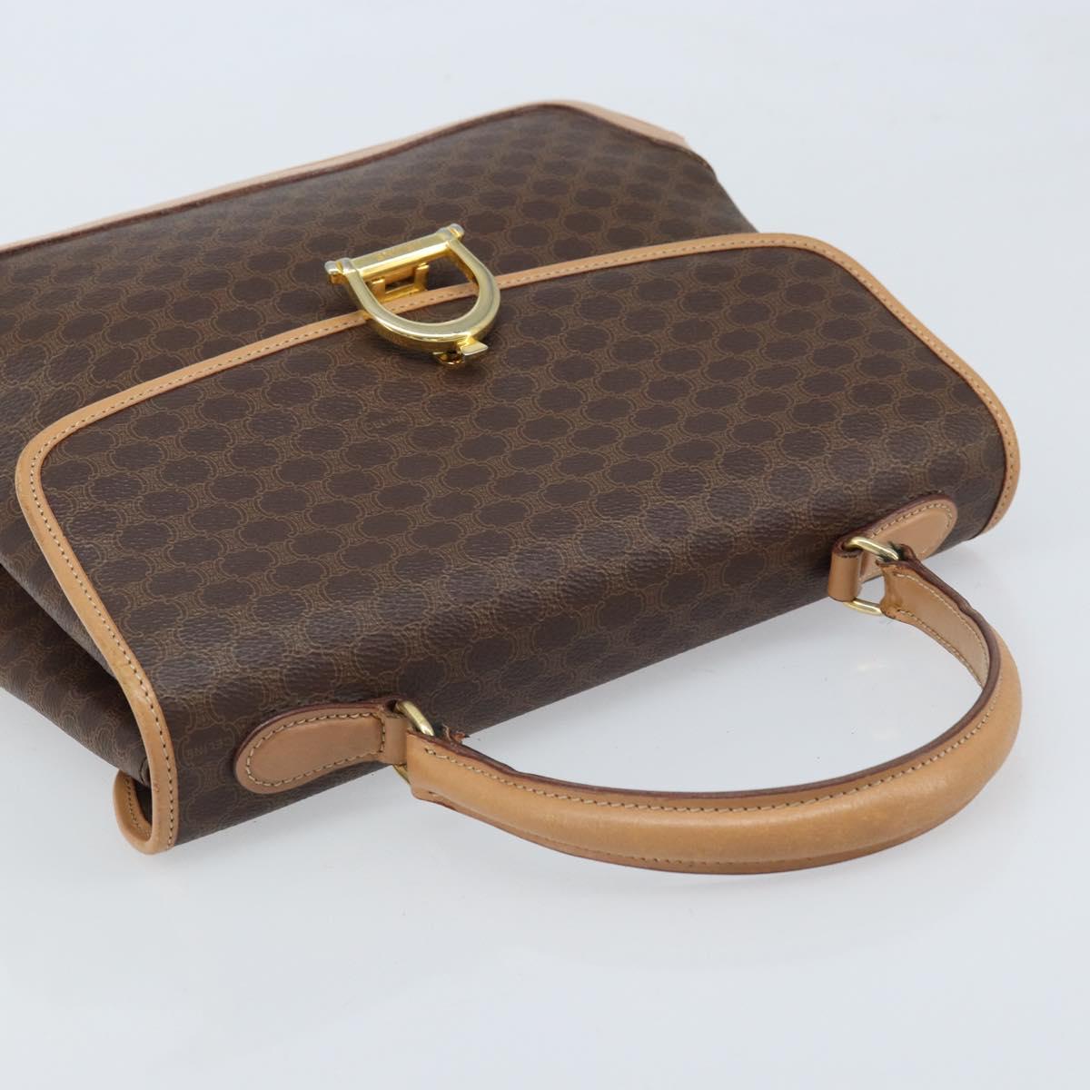 CELINE Macadam Canvas Hand Bag PVC Leather Brown Gold Auth ep13785