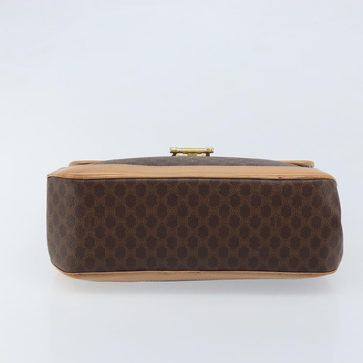 CELINE Macadam Canvas Hand Bag PVC Leather Brown Gold Auth ep13785