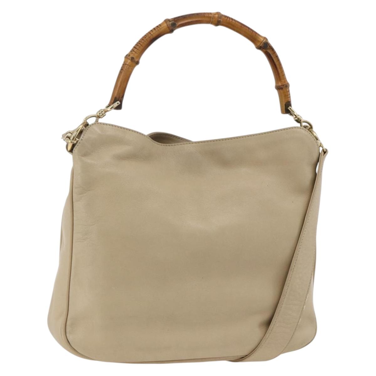 GUCCI Bamboo Hand Bag Leather 2way Beige Gold 001 1638 Auth ep13791