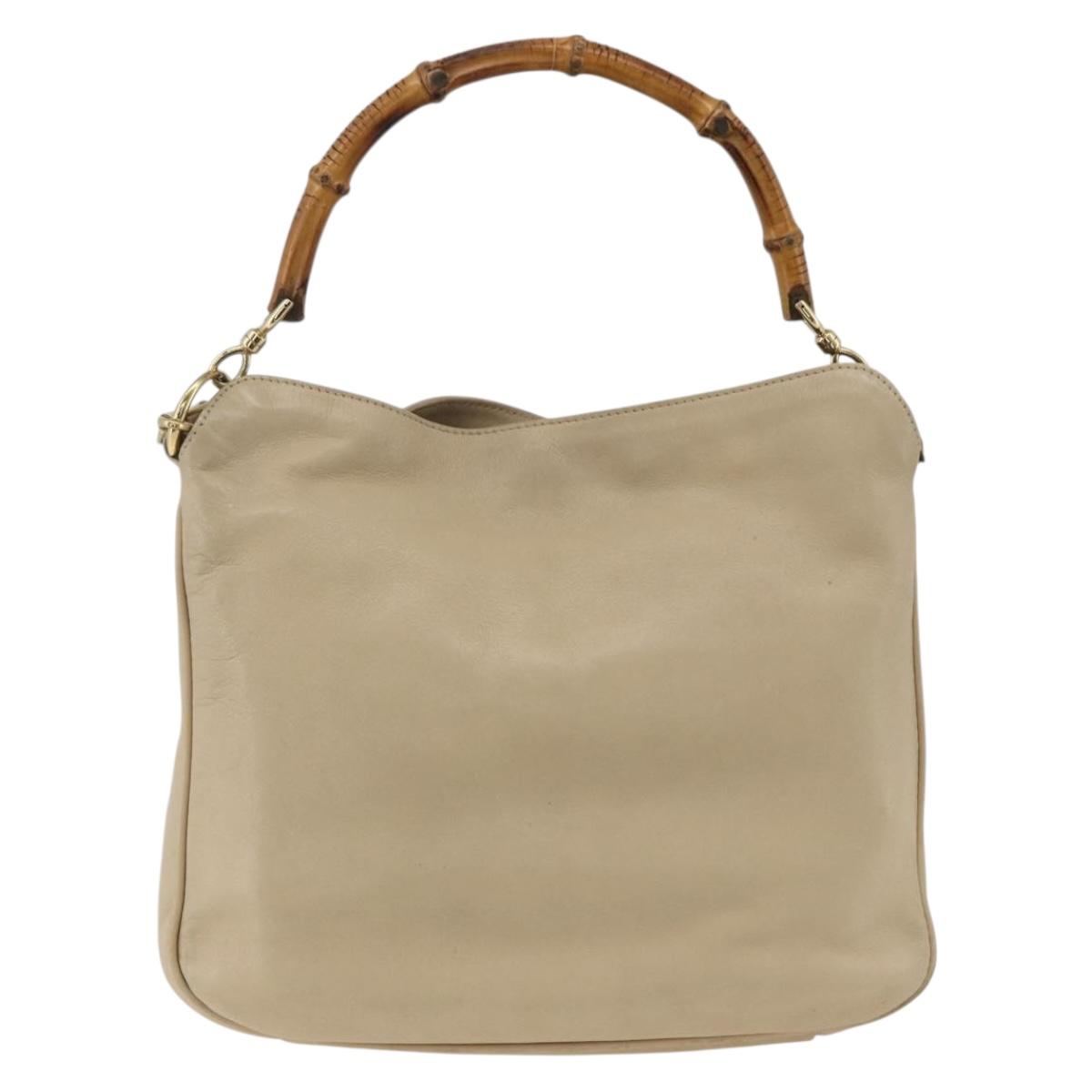 GUCCI Bamboo Hand Bag Leather 2way Beige Gold 001 1638 Auth ep13791