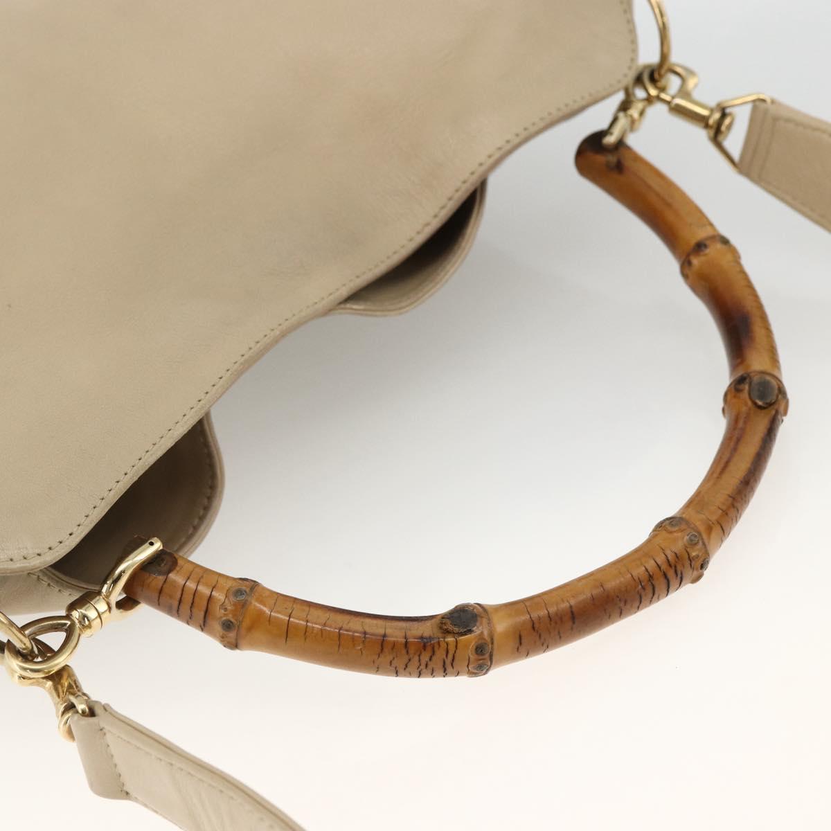 GUCCI Bamboo Hand Bag Leather 2way Beige Gold 001 1638 Auth ep13791