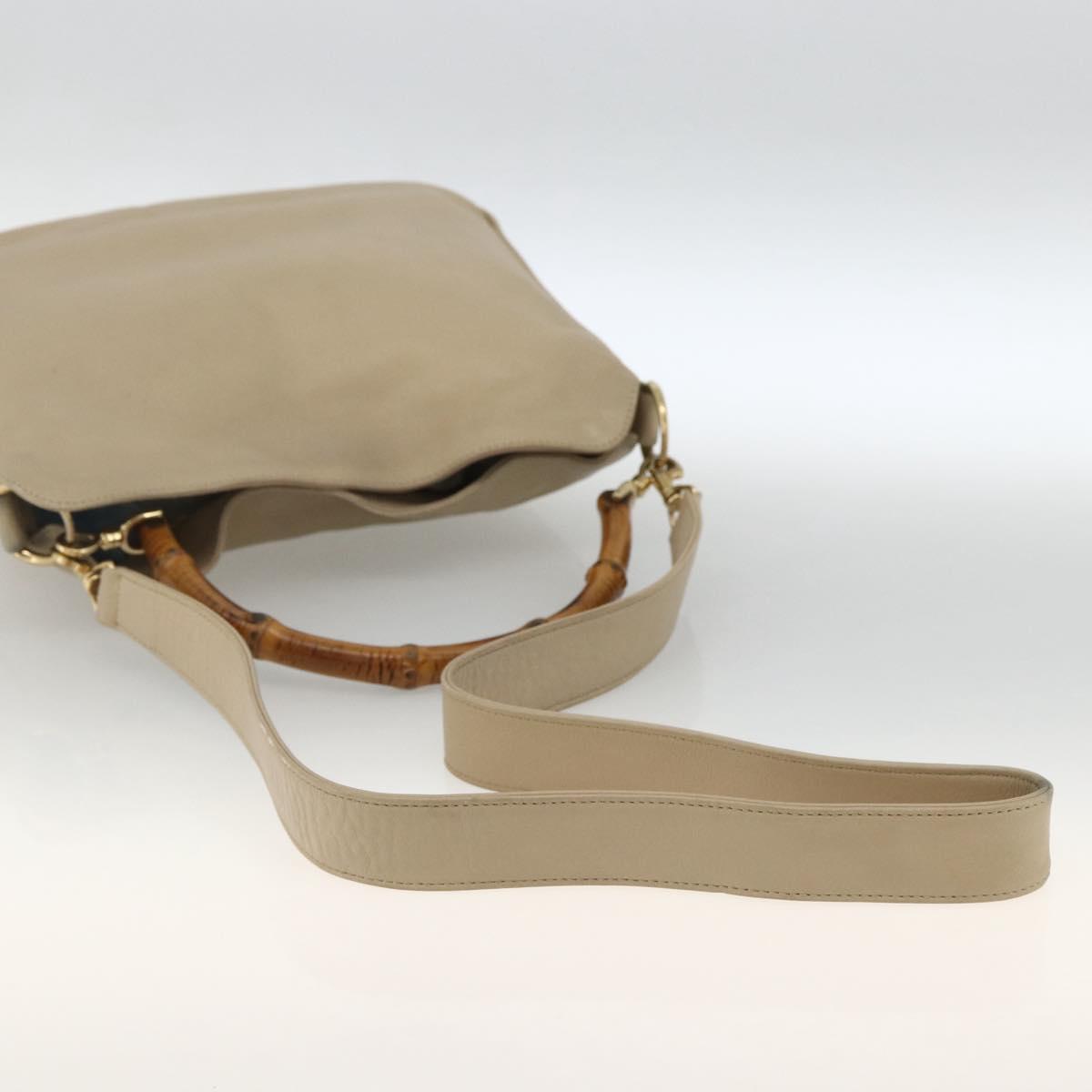 GUCCI Bamboo Hand Bag Leather 2way Beige Gold 001 1638 Auth ep13791