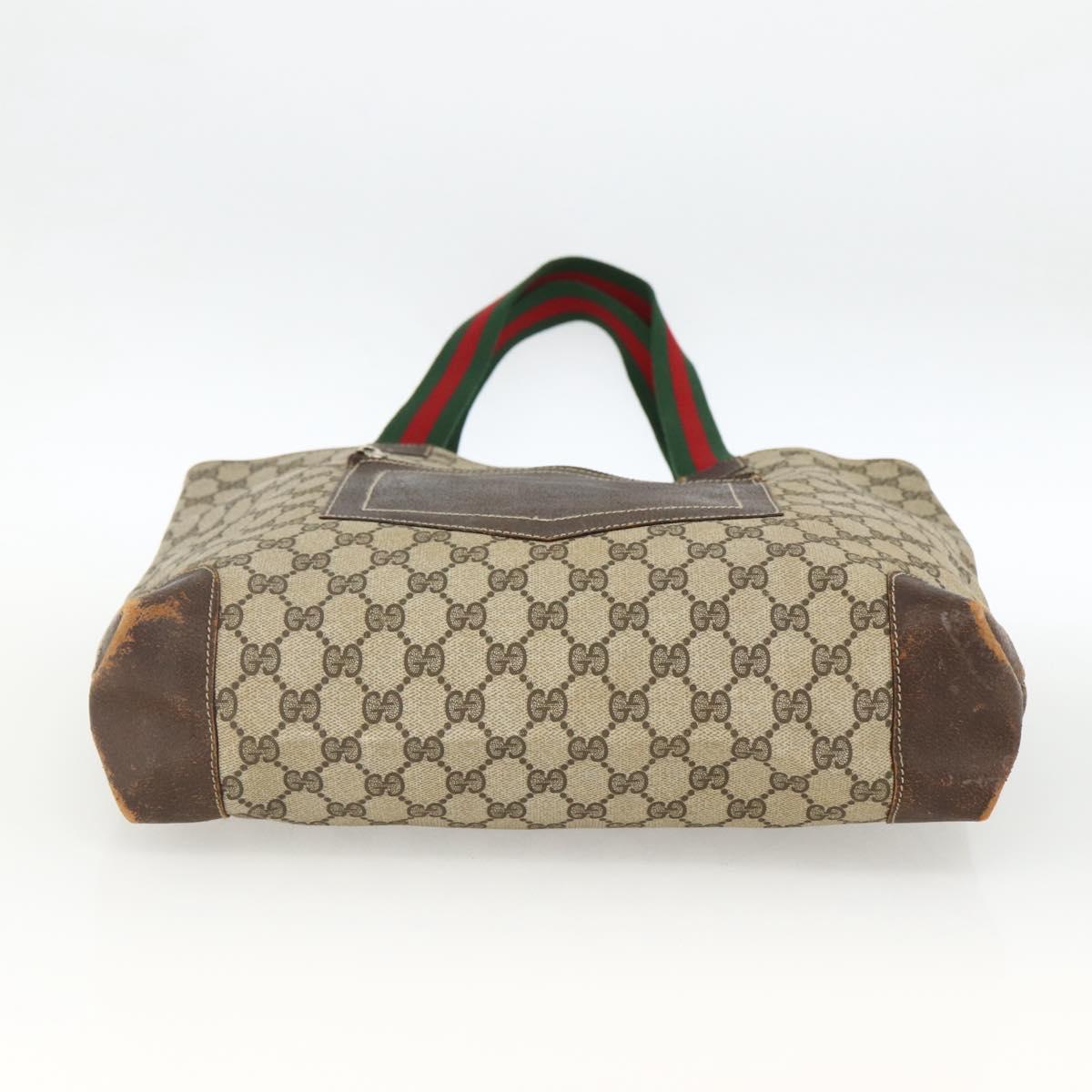 GUCCI GG Supreme Web Sherry Line Tote Bag PVC Beige Gold 010 378 Auth ep13796