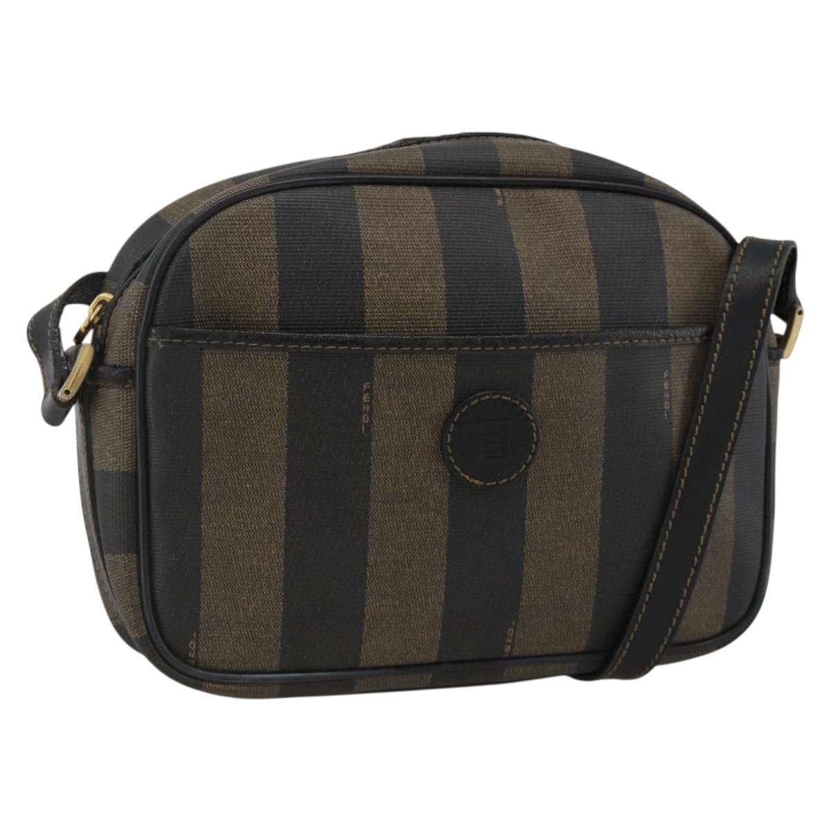 FENDI Pecan Canvas Shoulder Bag PVC Brown Black Auth ep13800