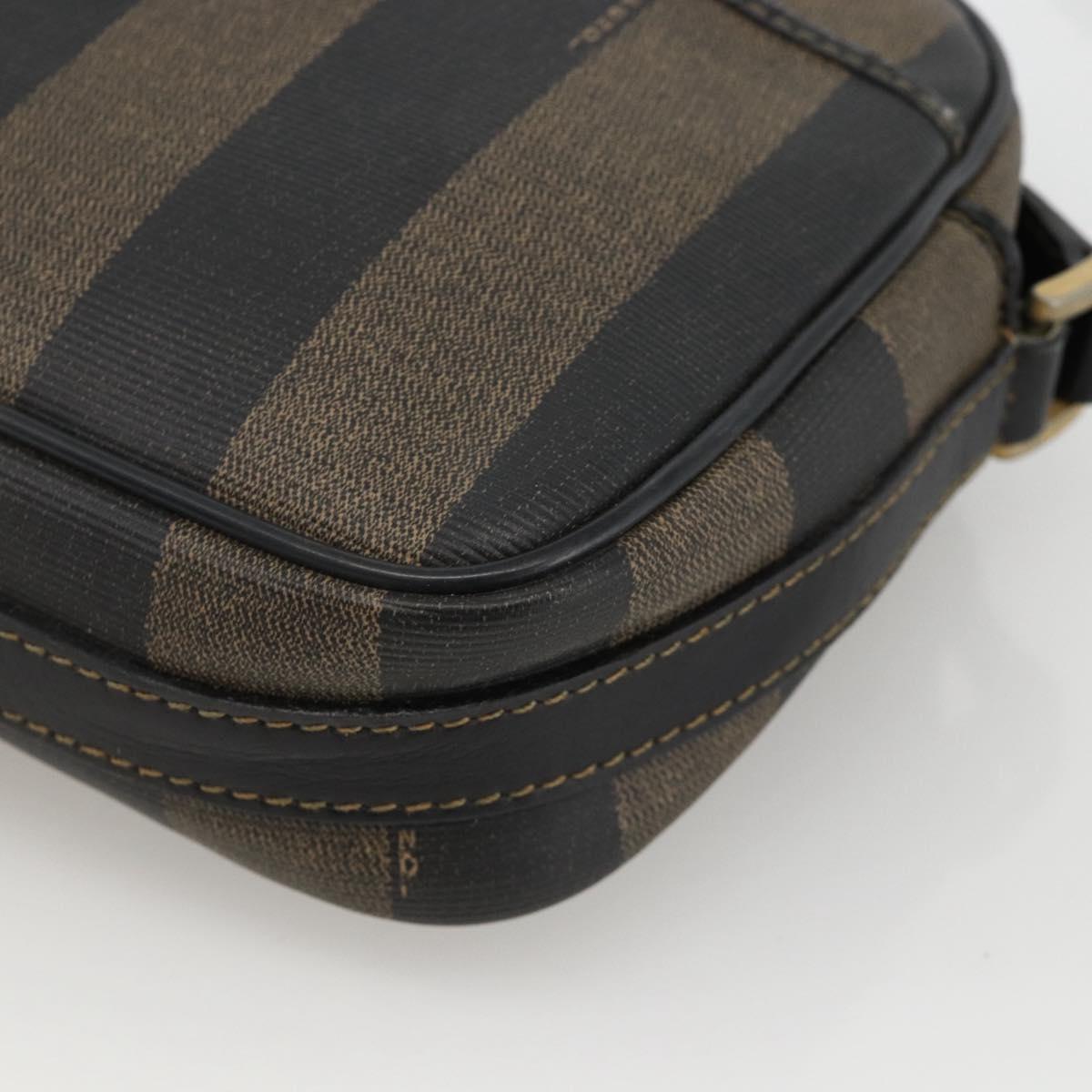FENDI Pecan Canvas Shoulder Bag PVC Brown Black Auth ep13800