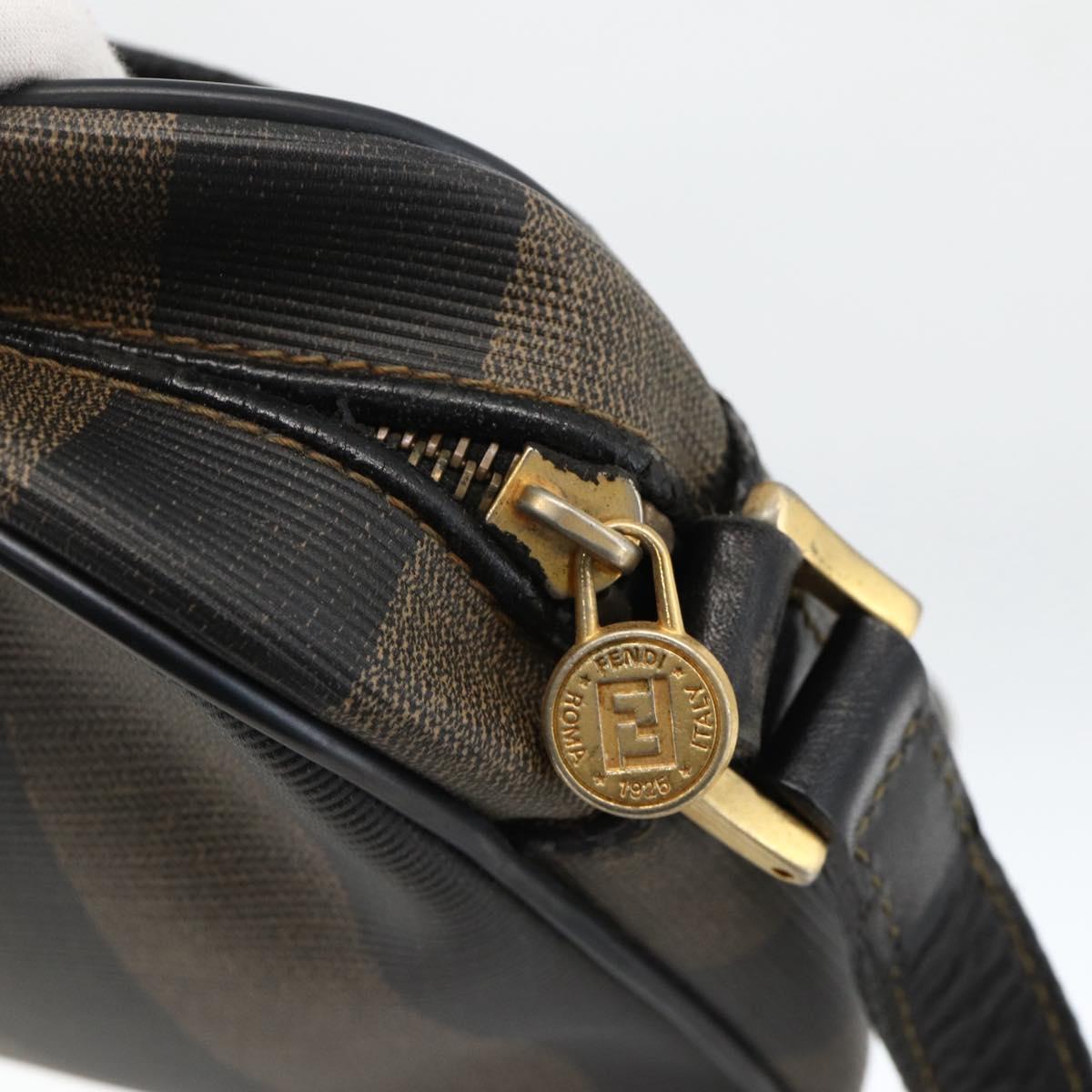 FENDI Pecan Canvas Shoulder Bag PVC Brown Black Auth ep13800