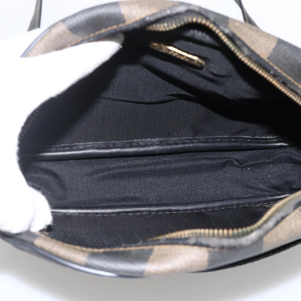 FENDI Pecan Canvas Shoulder Bag PVC Brown Black Auth ep13800