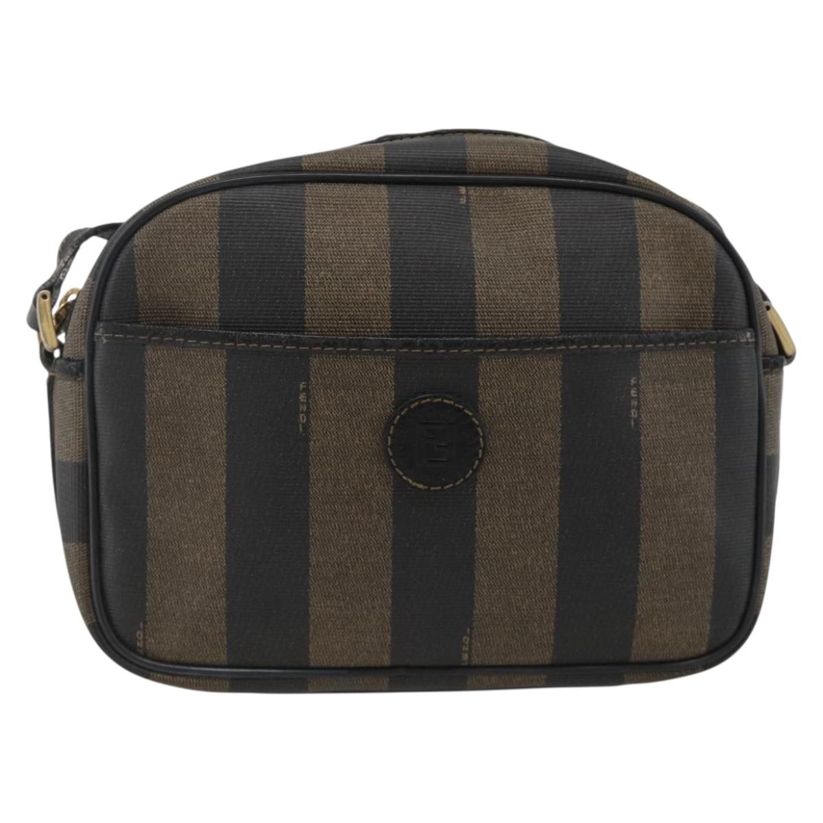FENDI Pecan Canvas Shoulder Bag PVC Brown Black Auth ep13800