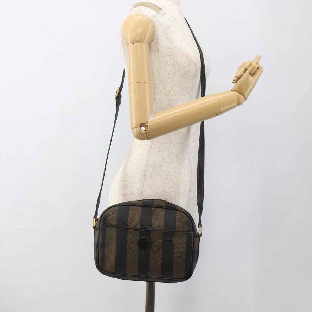 FENDI Pecan Canvas Shoulder Bag PVC Brown Black Auth ep13800