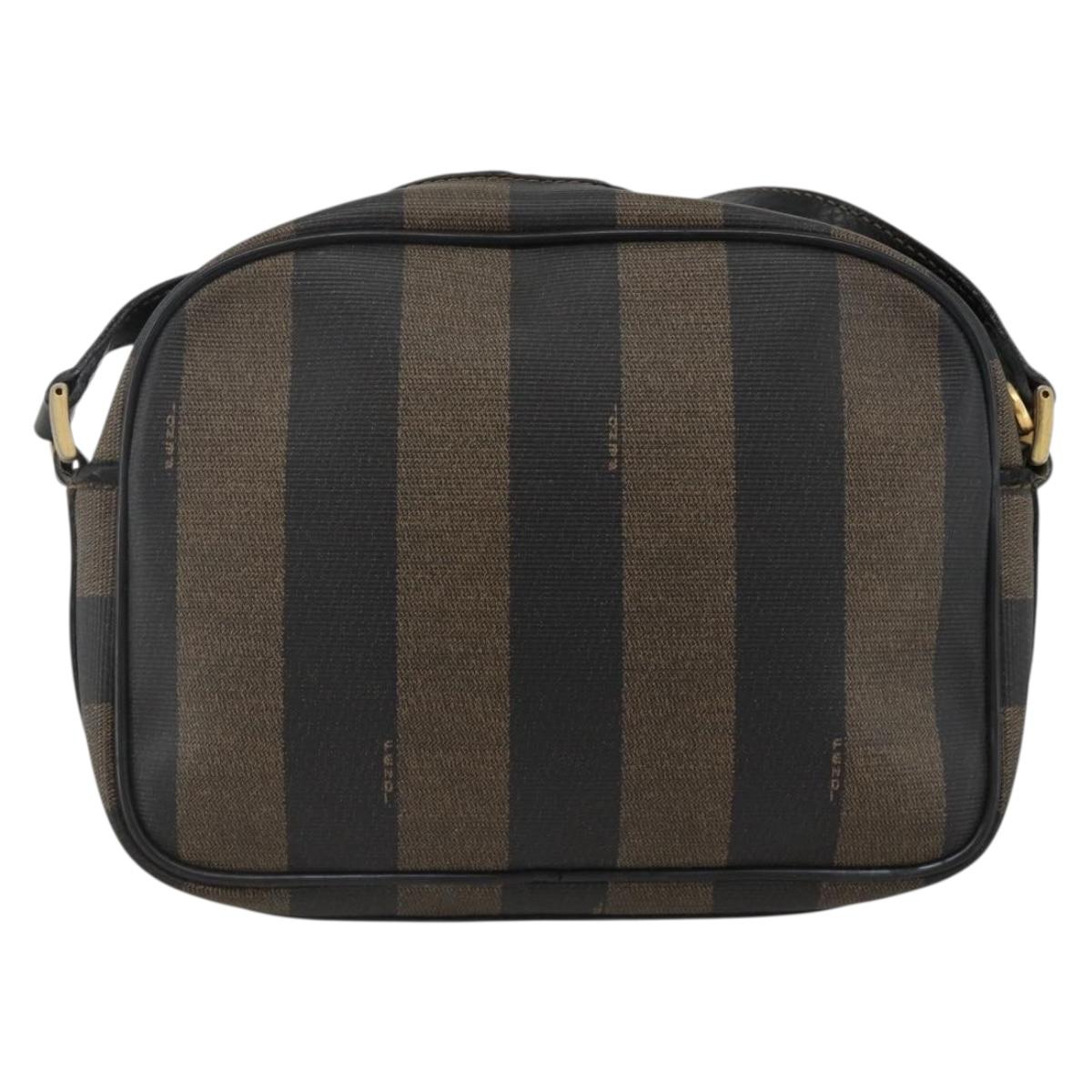 FENDI Pecan Canvas Shoulder Bag PVC Brown Black Auth ep13800
