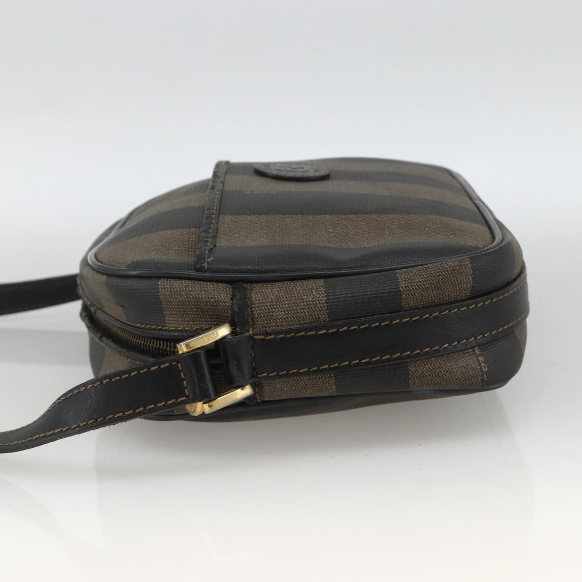 FENDI Pecan Canvas Shoulder Bag PVC Brown Black Auth ep13800