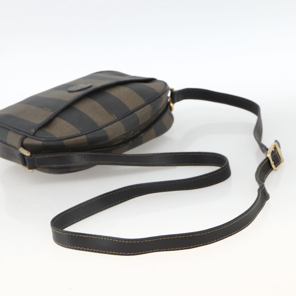 FENDI Pecan Canvas Shoulder Bag PVC Brown Black Auth ep13800