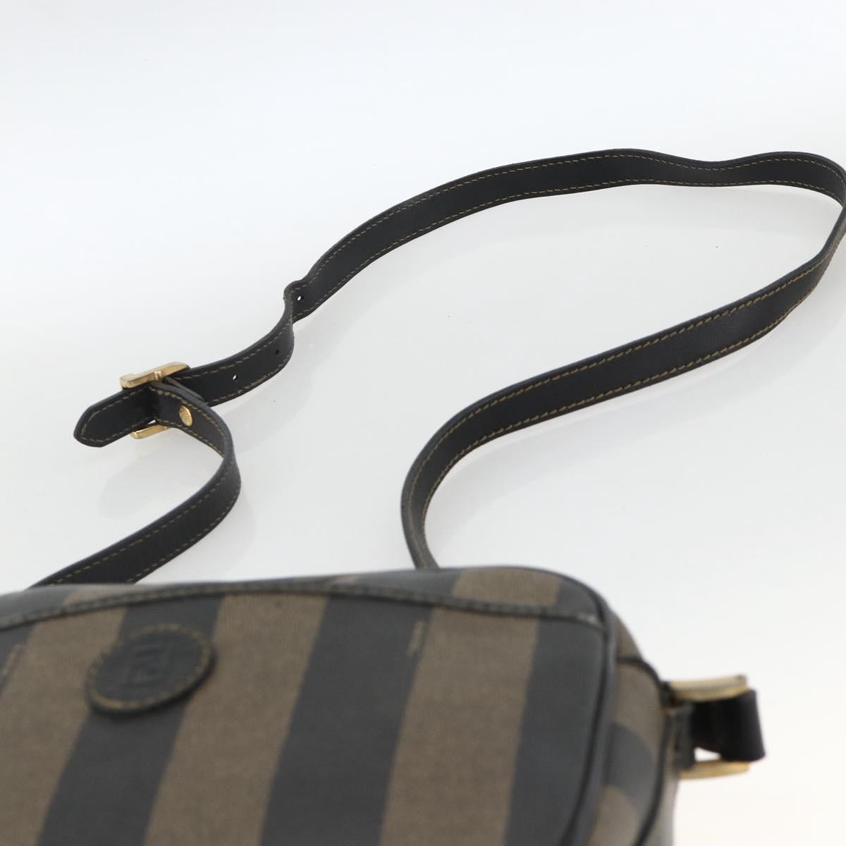 FENDI Pecan Canvas Shoulder Bag PVC Brown Black Auth ep13800
