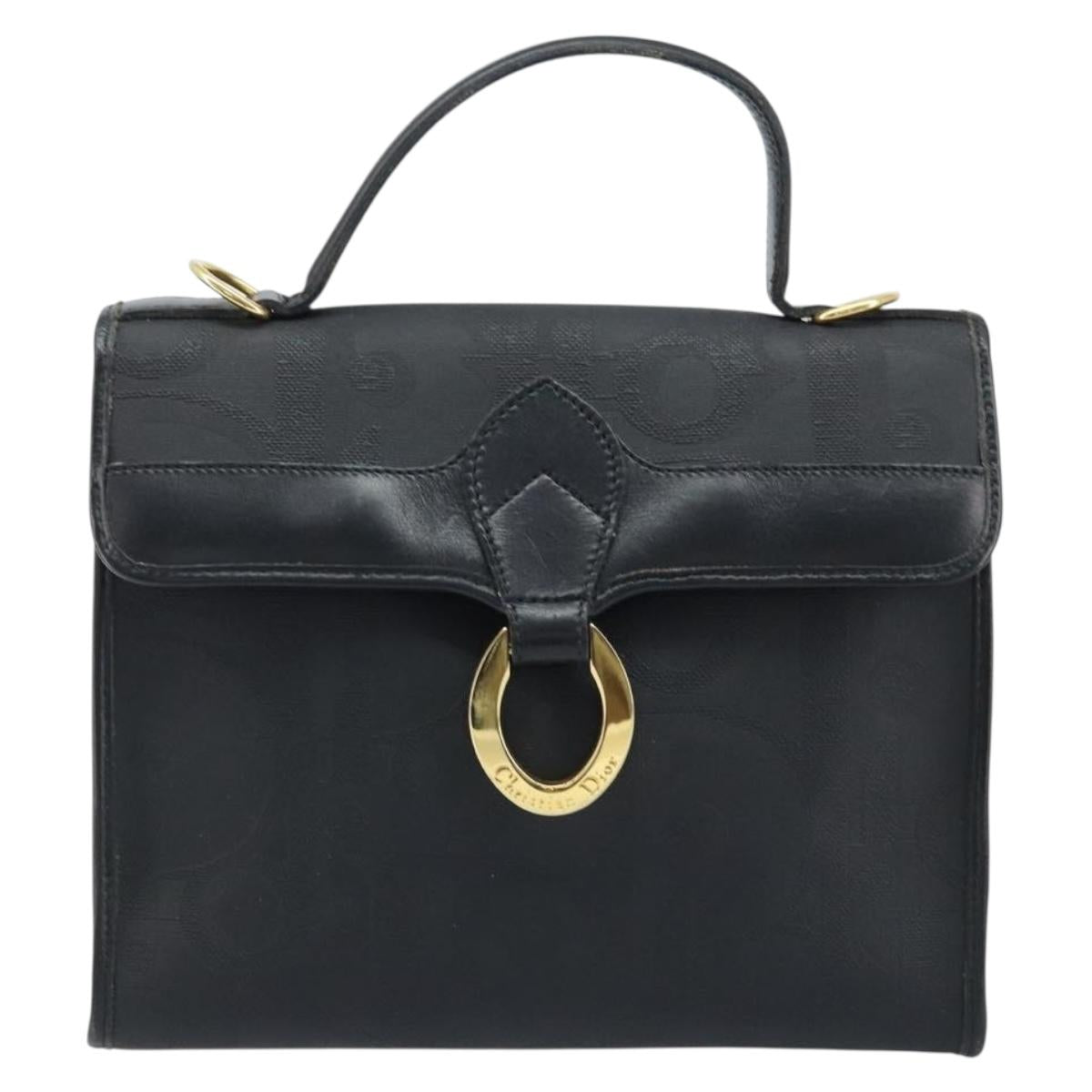 Christian Dior Trotter Canvas Hand Bag PVC Black Gold Auth ep13801