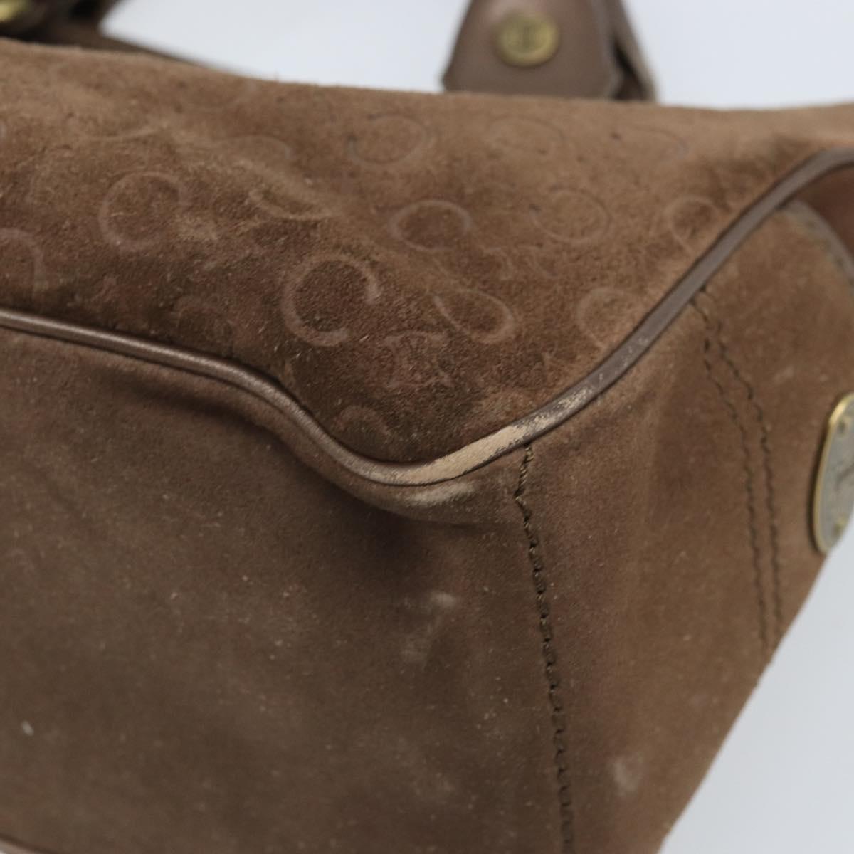 CELINE C Macadam Canvas Boogie Bag Hand Bag Suede Brown Gold Auth ep13802