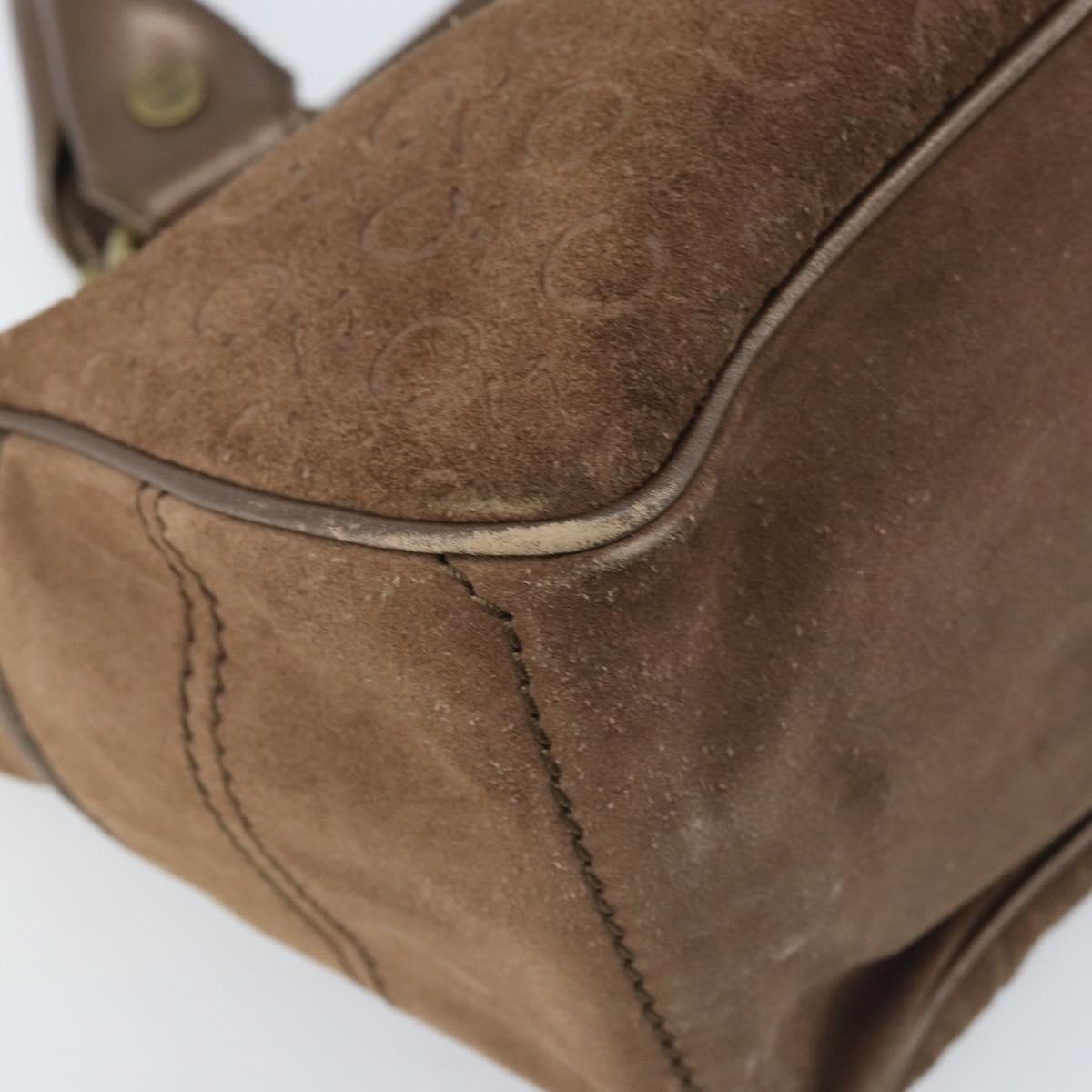 CELINE C Macadam Canvas Boogie Bag Hand Bag Suede Brown Gold Auth ep13802