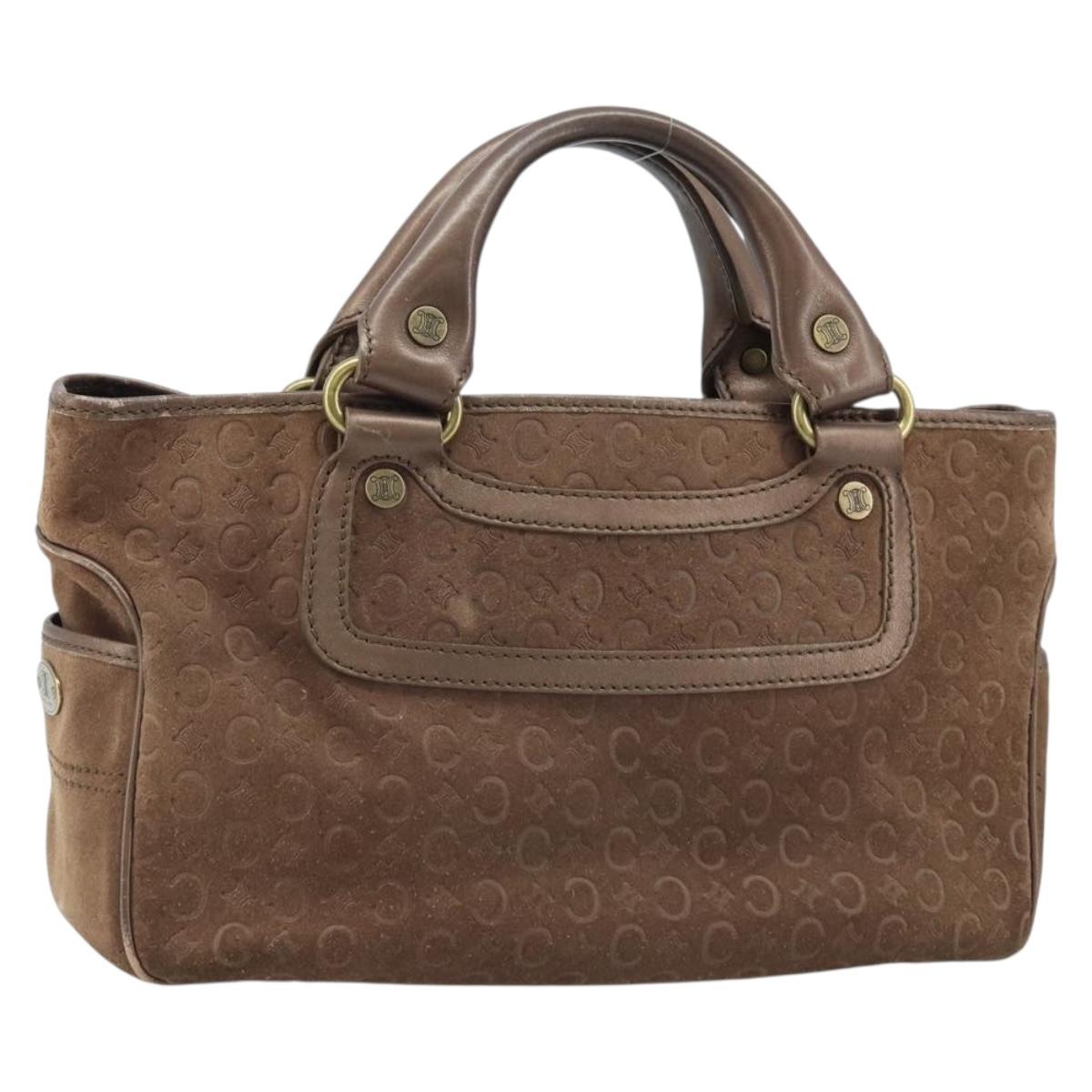 CELINE C Macadam Canvas Boogie Bag Hand Bag Suede Brown Gold Auth ep13802