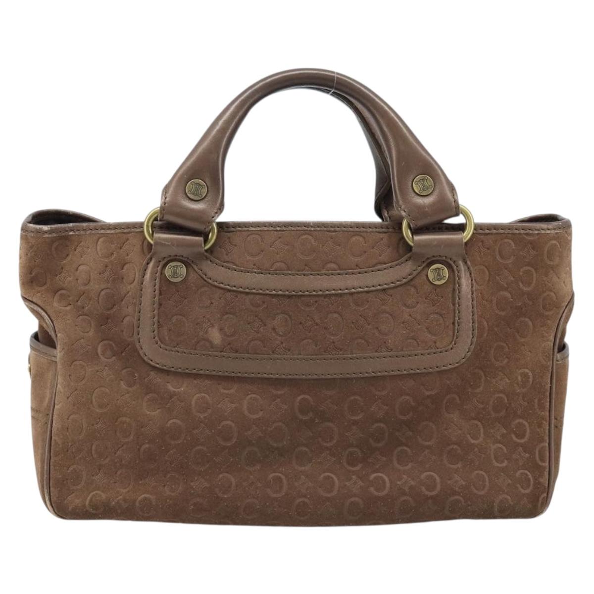 CELINE C Macadam Canvas Boogie Bag Hand Bag Suede Brown Gold Auth ep13802
