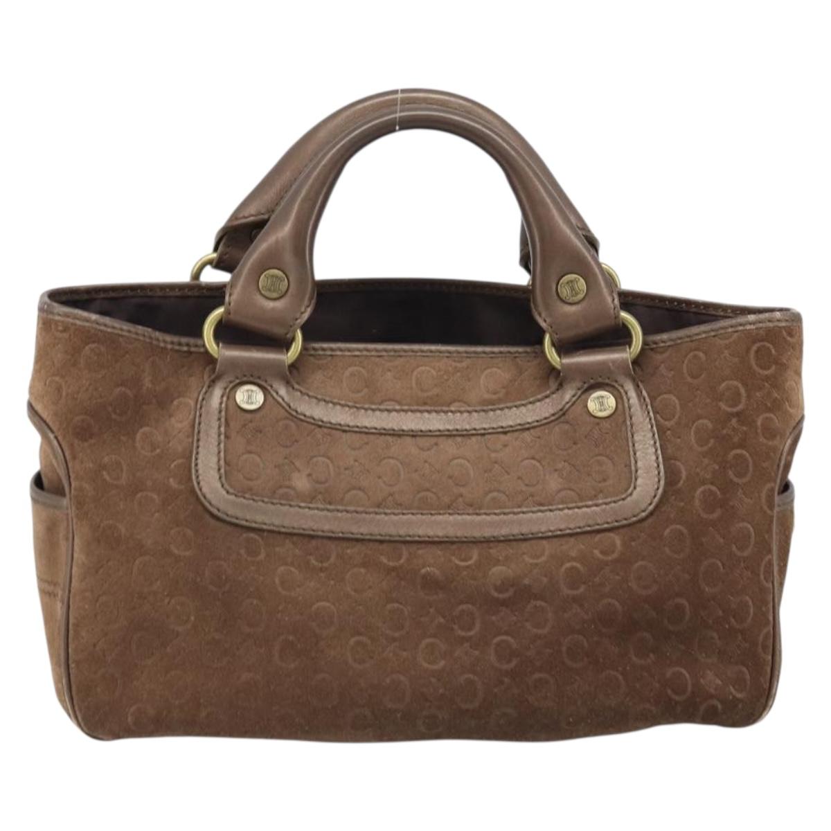 CELINE C Macadam Canvas Boogie Bag Hand Bag Suede Brown Gold Auth ep13802