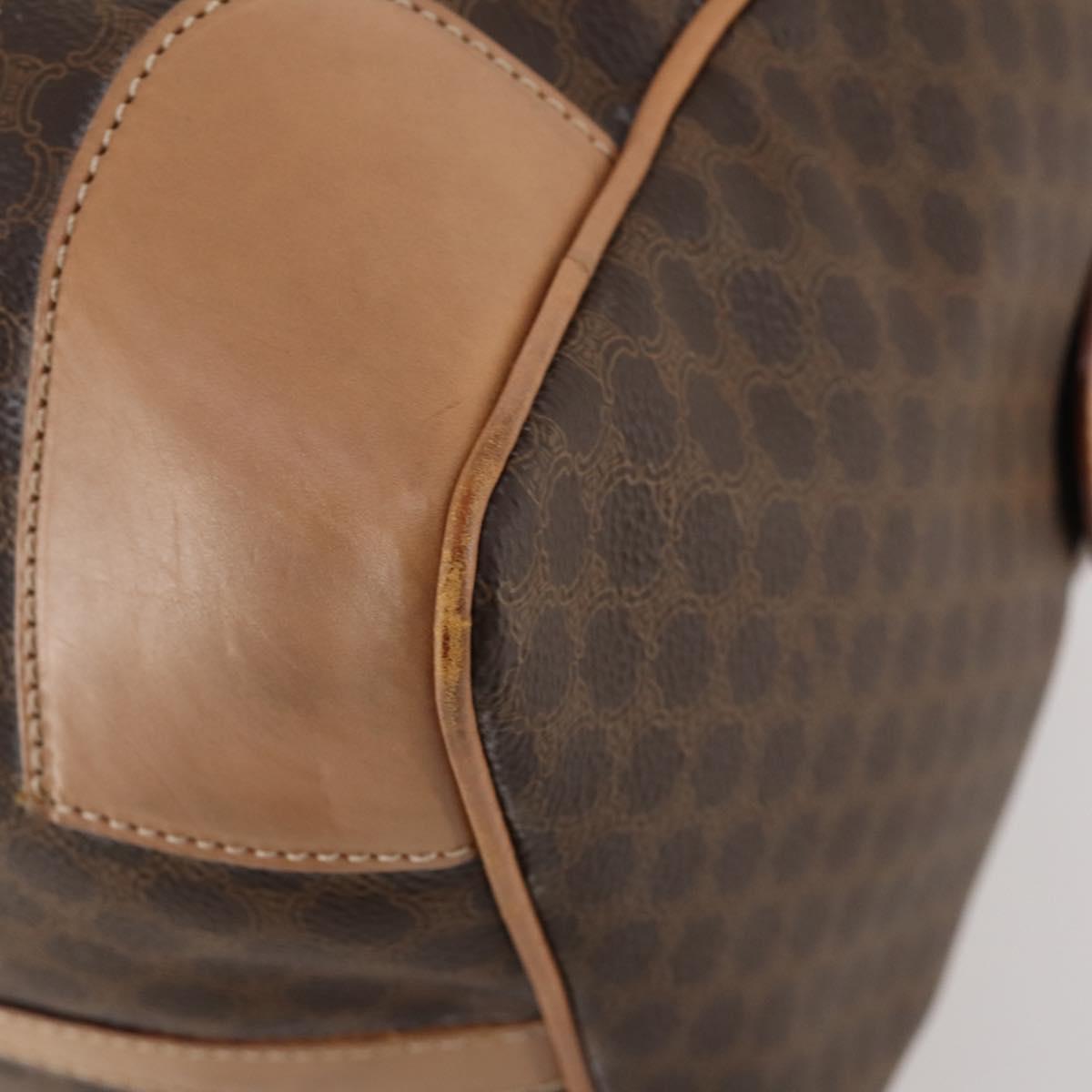 CELINE Macadam Canvas Boston Bag PVC Leather Brown Gold Auth ep13807