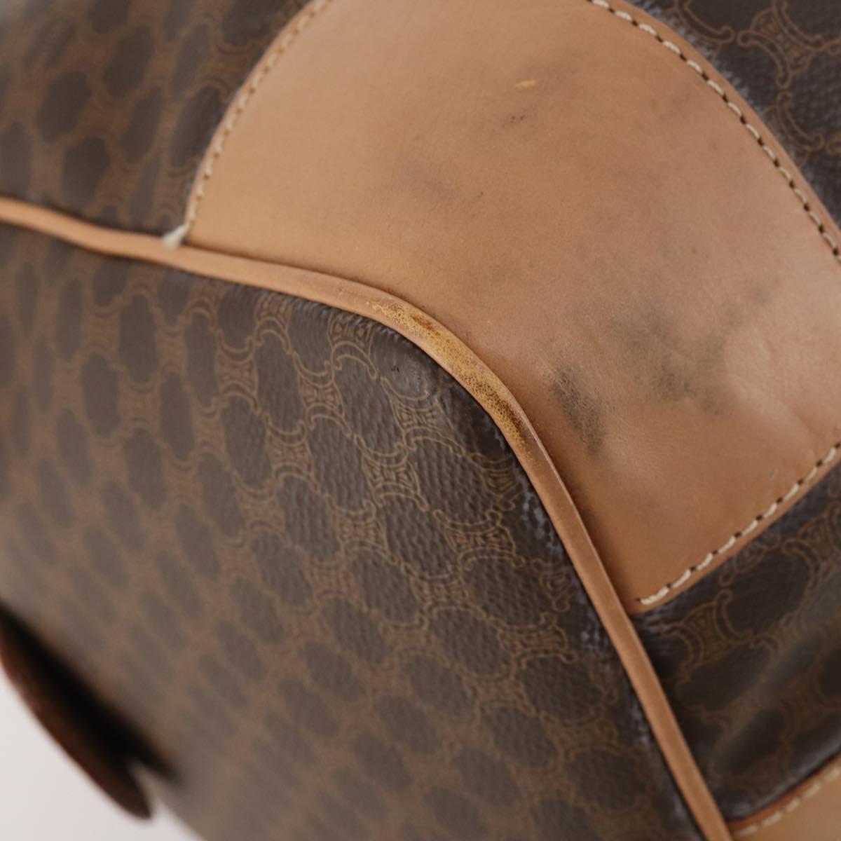 CELINE Macadam Canvas Boston Bag PVC Leather Brown Gold Auth ep13807