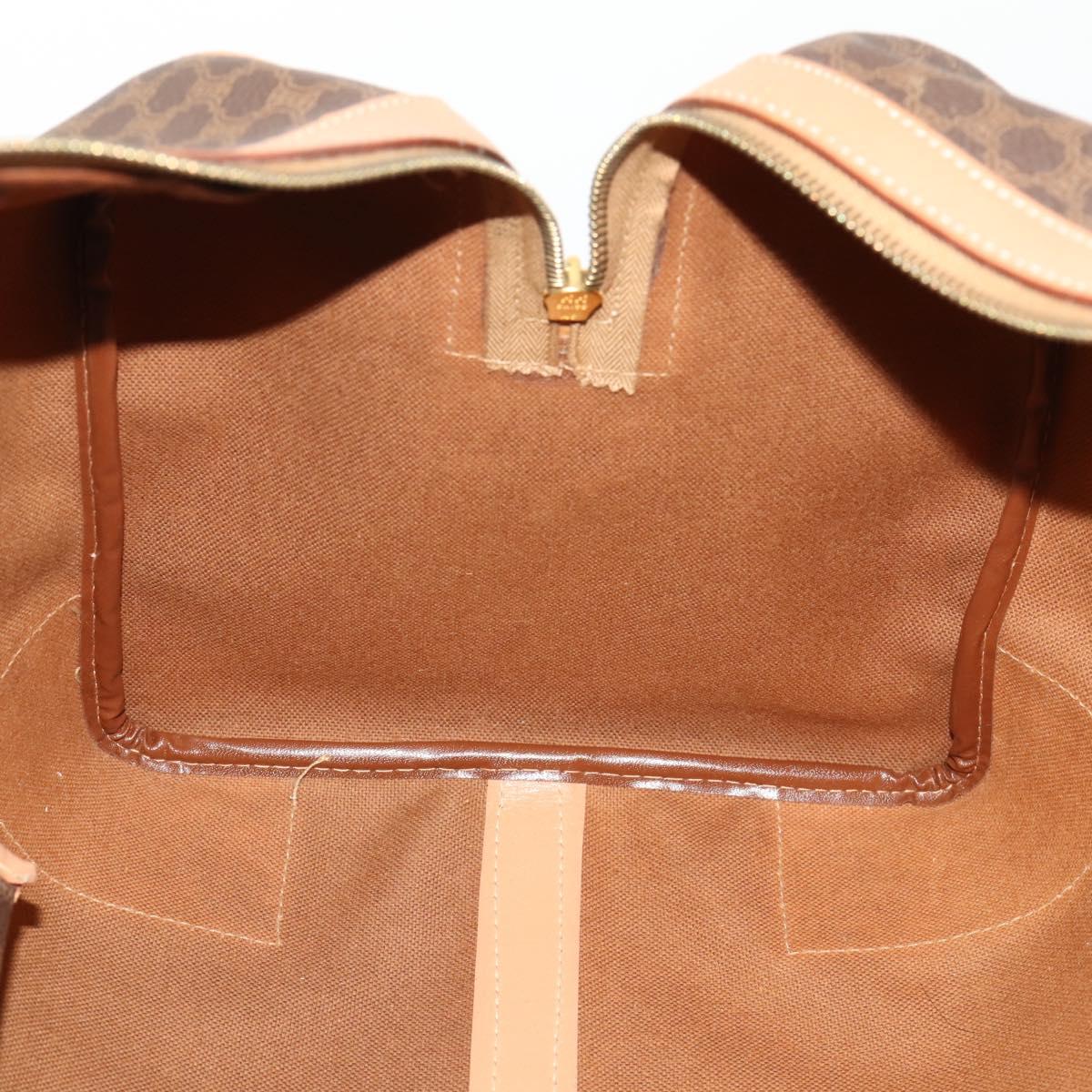 CELINE Macadam Canvas Boston Bag PVC Leather Brown Gold Auth ep13807