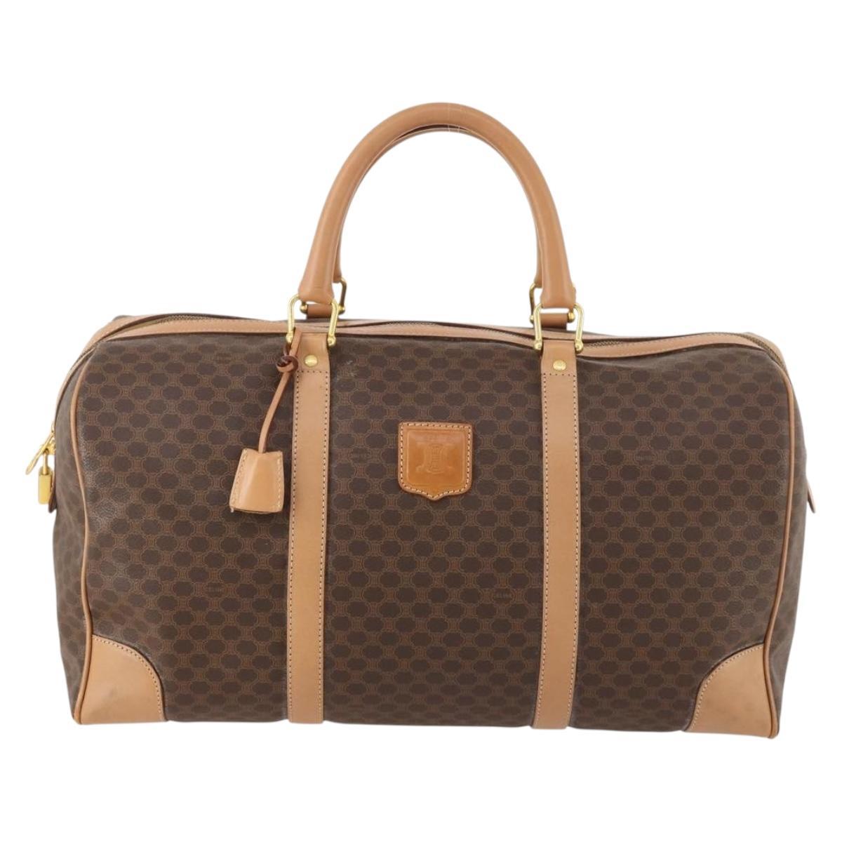 CELINE Macadam Canvas Boston Bag PVC Leather Brown Gold Auth ep13807