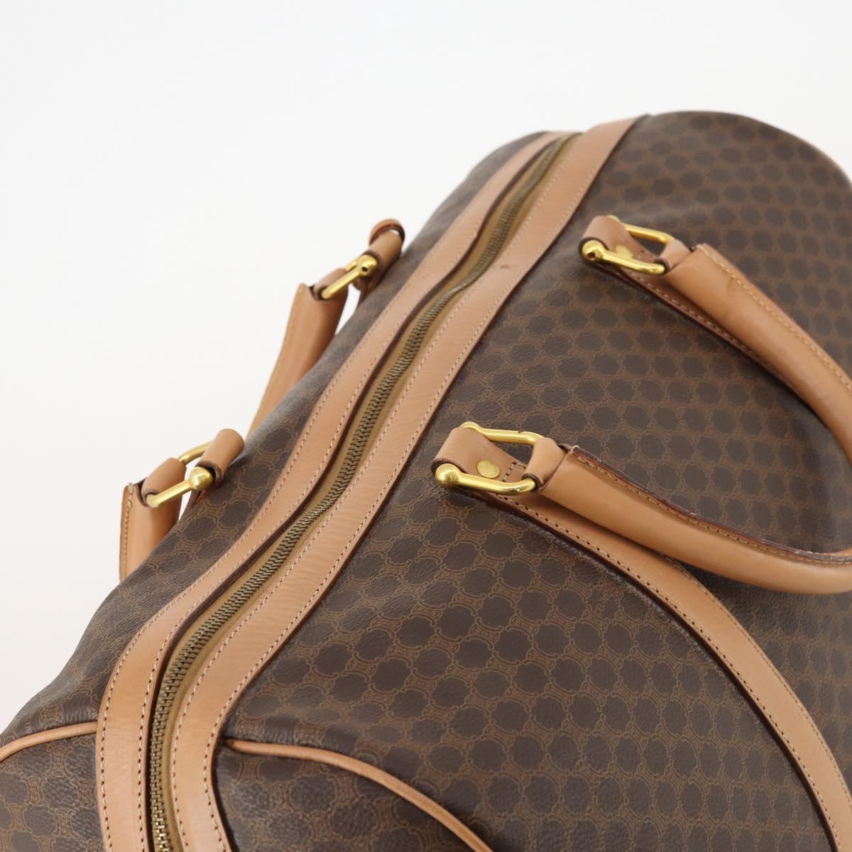 CELINE Macadam Canvas Boston Bag PVC Leather Brown Gold Auth ep13807