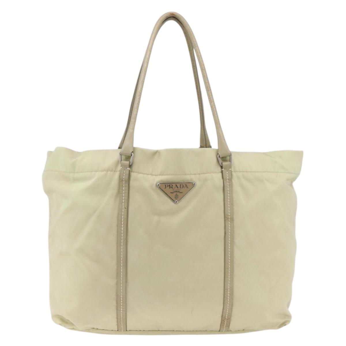 PRADA Tote Bag Nylon Ivory Silver Auth ep13808