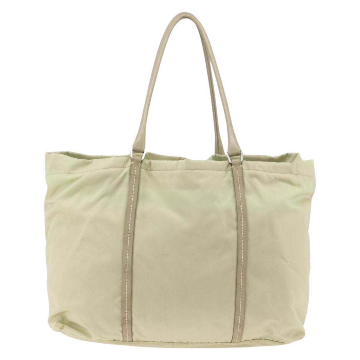 PRADA Tote Bag Nylon Ivory Silver Auth ep13808