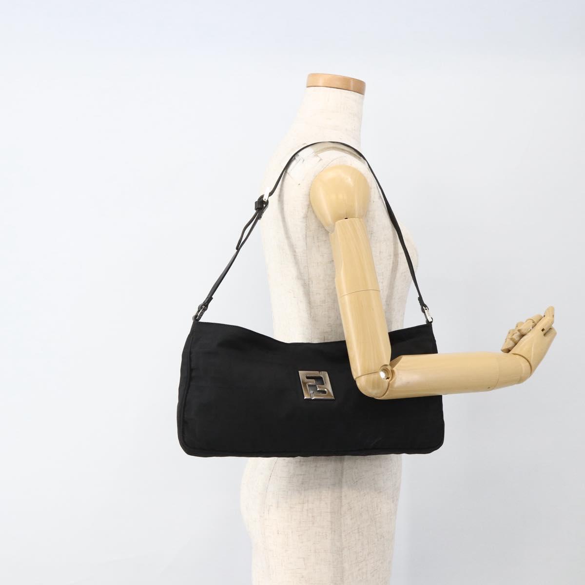 FENDI Zucca Canvas Shoulder Bag Nylon Black Silver Auth ep13819